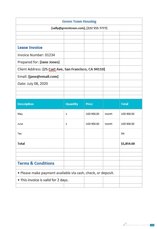 Download Simple Lease Invoice Template Photoshop template